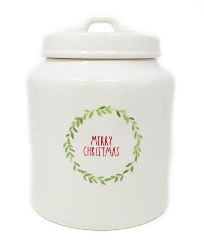 Rae Dunn By Magenta MERRY CHRISTMAS Ceramic Wreath Icon Small Red Letter Canister