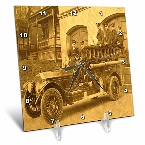 3dRose LLC Early 1900's Pumper Fire Truck and Firemen 6 by 6-Inch Desk Clock
