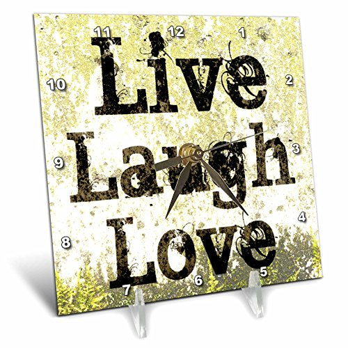 3dRose dc_27986_1 Earth Yellow Live Laugh Love Inspiration-Desk Clock, 6 by 6-Inch