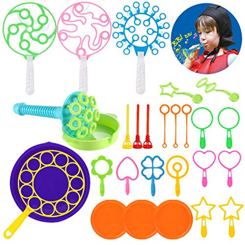 Coxeer Bubble Wands Set, 28PCS Colorful Bubble Wand Toy Set Multihole Bubble Toys Bubble Making Wand for Kids Outdoor Playtime & Birthday Party & Game Toy Nice(Random Color 1)