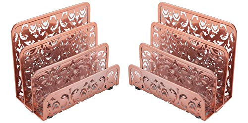 EasyPAG Desk Mail Organizer 2 Pack Office Small Letter Sorter Desktop File Organizer with 3 Vertical Upright Compartments,Rose Gold