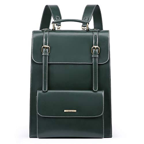 ECOSUSI Laptop Backpack for Women PU Leather Backpack Vintage for Laptop 15.6 inches School Bag College Bookbag, Green