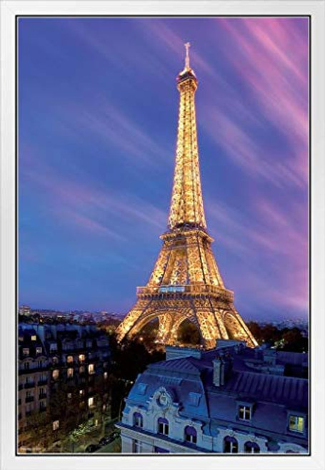 Pyramid America Eiffel Tower at Dusk Paris France White Wood Framed Poster 14x20 Pyramid America Eiffel Tower at Dusk Paris France White Wood Framed Poster 14x20
