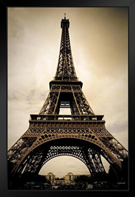 Eiffel Tower Paris France Sepia Photo Art Print Black Wood Framed Poster 14x20 Eiffel Tower Paris France Sepia Photo Art Print Black Wood Framed Poster 14x20