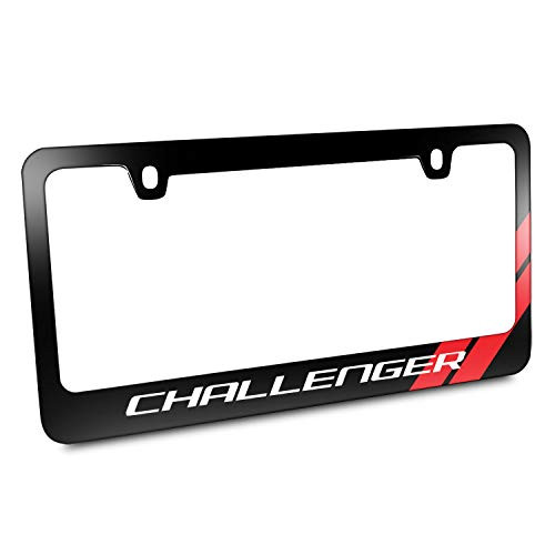 First Rober Dodge Challenger Red Stripe Cover Chrome Black Metal License Plate Frame Holder, 12" X 6" First Rober Dodge Challenger Red Stripe Cover Chrome Black Metal License Plate Frame Holder, 12" X 6"