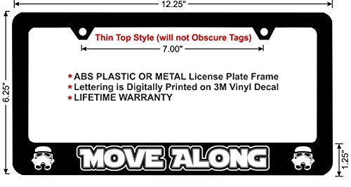 First Rober Star Wars Move Along Thin Top Aluminum Alloy Black License Plate Frame Metal 12" X 6"