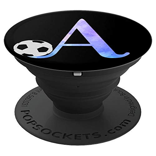 Letter A soccer ball monogram, initial A watercolor PopSockets Grip and Stand for Phones and Tablets