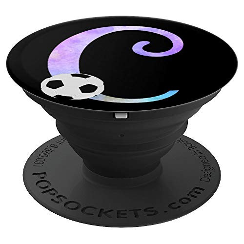 Letter C soccer ball monogram, initial C watercolor PopSockets Grip and Stand for Phones and Tablets