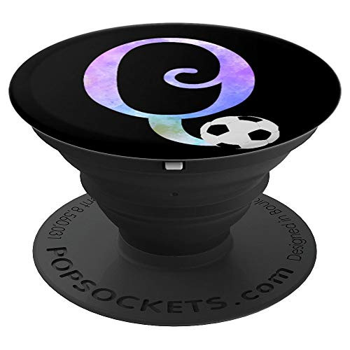 Letter Q soccer ball monogram, initial Q watercolor PopSockets Grip and Stand for Phones and Tablets