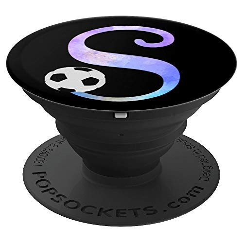 Letter S soccer ball monogram, initial S watercolor PopSockets Grip and Stand for Phones and Tablets