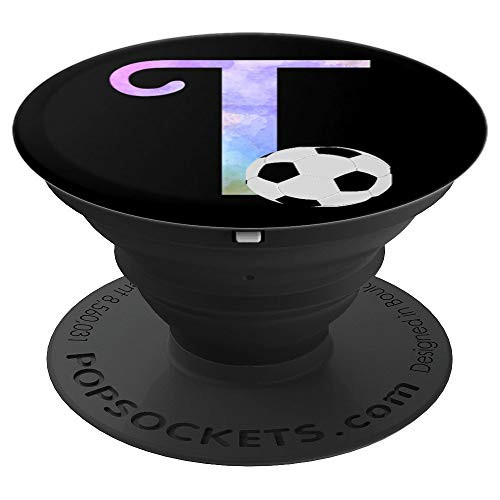 Letter T soccer ball monogram, initial T watercolor PopSockets Grip and Stand for Phones and Tablets