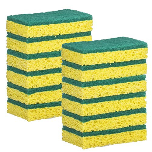 Elite Selection Rectangle Scrub Sponges  Non-Scratch Kitchen Sponges  Heavy Duty Cellulose Scrubbing Sponges for Kitchens, Bathrooms, Housework, and More - [Yellow] - 12 Pack