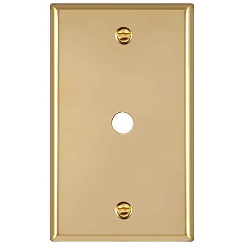 ENERLITES 0.406" Diameter Hole Phone Cable Metal Wall Plate, Corrosive Resistant, Size 1-Gang 4.50" x 2.76", 7741-PB, 302 Polished Brass, UL Listed