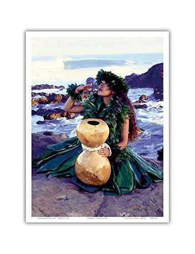 Grateful - Hawaiian Hula Dancer with Ipu Hula Gourd Drum - Original Color Photograph by Ron Laes - Hawaiian Master Art Print - 9in x 12in