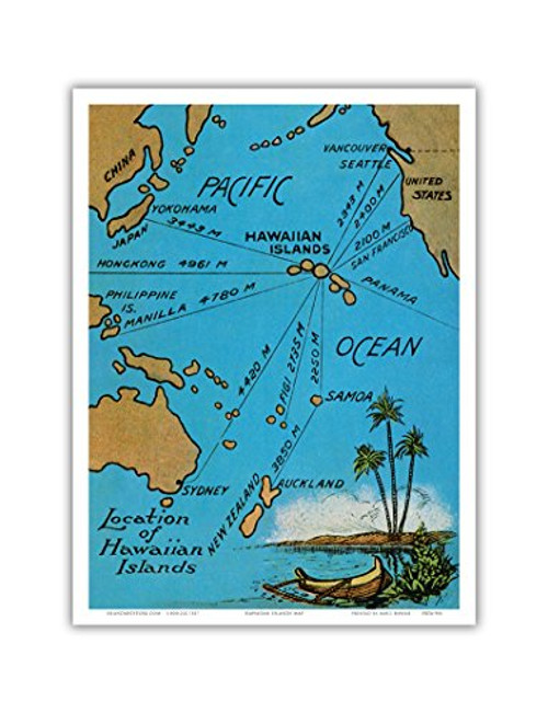 Location of The Hawaiian Islands Map - Island Curio Co of Honolulu Postcard - Vintage Hawaiian Color Postcard c.1920s - Hawaiian Master Art Print - 9in x 12in Location of The Hawaiian Islands Map - Island Curio Co of Honolulu Postcard - Vintage Hawaiian Color Postcard c.1920s - Hawaiian Master Art Print - 9in x 12in