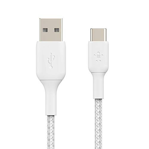 Belkin Braided USB-C Cable (Boost Charge USB-C to USB Cable, USB Type-C Cable for Note10, S10, Pixel 4, iPad Pro, Nintendo Switch and More) 1m, White, Model Number: CAB002bt1MWH