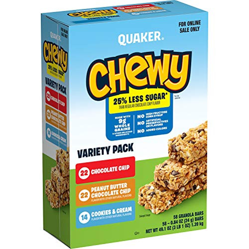 Quaker Chewy Granola Bars, 25% Less Sugar, 3 Flavor Variety Pack, (58 Pack)