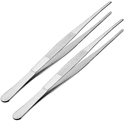 Meichu Kitchen Tweezers Long Tweezers, 12 Inch Stainless Steel Food Tweezers with Precision Serrated Tips for Cooking and Medical (12" Straight Tips 2 PCS)