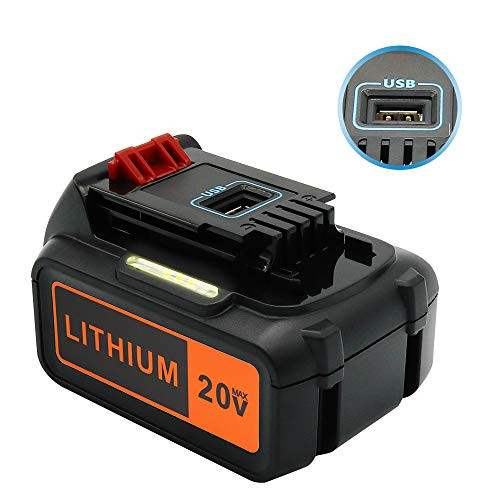 Upgraded ERJER LBXR20 6.0Ah Replace for Black and Decker 20V Lithium Battery Max LBXR20 LBXR20-OPE LB20 LBX20 LBX4020 LB2X4020-OPE Cordless Tool Battery with USB Charging