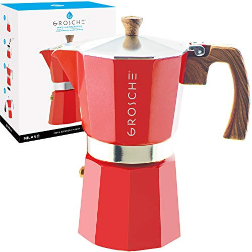 GROSCHE Milano Stovetop Espresso Maker Moka Pot 9 espresso Cup, 15.2 oz, Red - Cuban Coffee Maker Stove top coffee maker Moka Italian espresso greca coffee maker brewer percolator