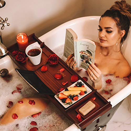 Estala Bamboo Bathtub Tray Bathroom Caddy Durable Bath Tub Organizer with Nonslip Bottom & Extendable Sides Book, Tablet, Phone & Wine Glass Holder and Soap Dish (Brown) Estala Bamboo Bathtub Tray Bathroom Caddy Durable Bath Tub Organizer with Nonslip Bottom & Extendable Sides Book, Tablet, Phone & Wine Glass Holder and Soap Dish (Brown)