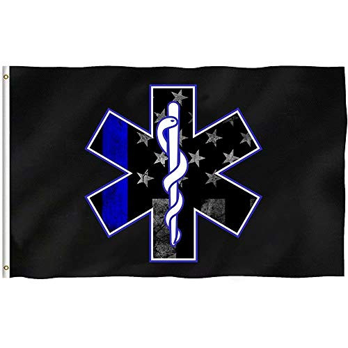 Oersted American Flag EMS Star of Life EMT Garden Flag 3 X 5 Flag for House Decor Banner Black