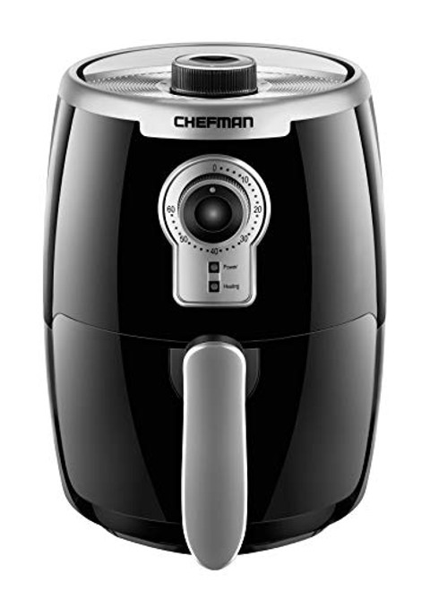 Chefman Turbofry 2 Liter Air Fryer Dishwasher Safe Basket & Tray Use Little To No Oil For Healthy Food, 60 Minute Timer, Fry Healthier Meals Fast, Heat And Power Indicator Light, Temp Control, Black