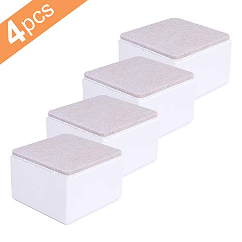 Ezprotekt 3.15 x 3.15 x 2 Inch Square Bed Risers - Solid Steel Bed or Furniture Post, Creates an Additional 2" of Height or Storage! Heavy-Duty Table, Chair, Desk or Sofa Riser (Square, White)