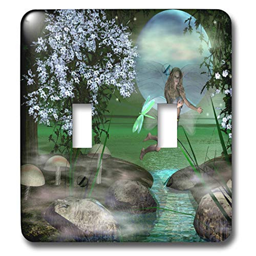 3dRose lsp_38078_2 Fairy With Background Double Toggle Switch, Green