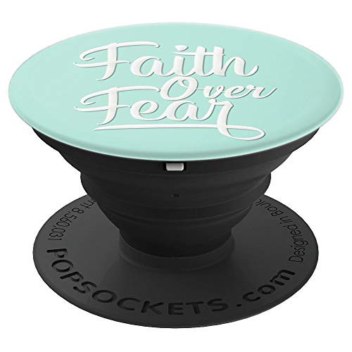 Silver White Faith Over Fear On Mint Green PopSockets Grip and Stand for Phones and Tablets