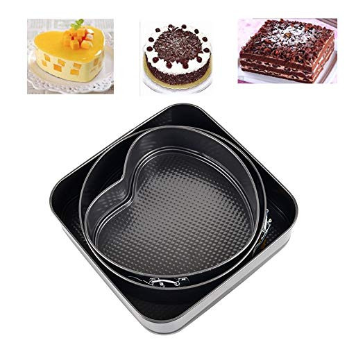 Falytemow Nonstick Springform Pan with Removable Bottom 3 Pieces Cake Molds of Heart Round Square Leakproof Cheesecakes Pan Bakeware Set Falytemow Nonstick Springform Pan with Removable Bottom 3 Pieces Cake Molds of Heart Round Square Leakproof Cheesecakes Pan Bakeware Set