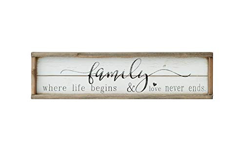 Family Wood Wall Sign with Inspirational Quotes - Family Where Life Begins & Love Never Ends, Brown Wood Frame White Background Plaque Modern Farmhouse Wall Hanging Decor, 23.6 x 1.2 x 6 inches Family Wood Wall Sign with Inspirational Quotes - Family Where Life Begins & Love Never Ends, Brown Wood Frame White Background Plaque Modern Farmhouse Wall Hanging Decor, 23.6 x 1.2 x 6 inches