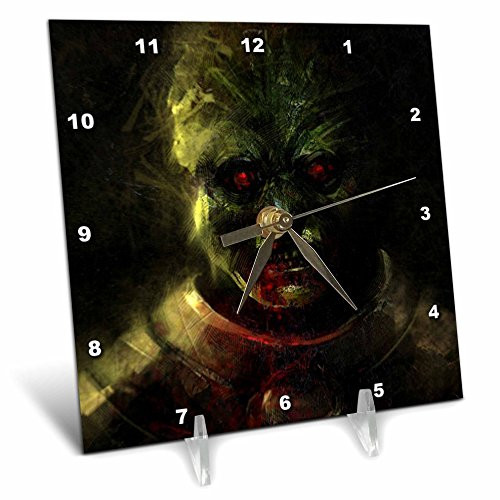 3dRose dc_54364_1 Fantasy Green Zombie Monster Desk Clock, 6 by 6-Inch