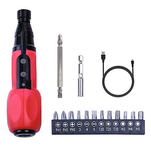 3.6V Small Electric Screwdriver Rechargeable Cordless Power Screwdriver Set with 1 Magnetic Bit,12Pcs Bits, Bit Adapter, LED Light and USB Cable