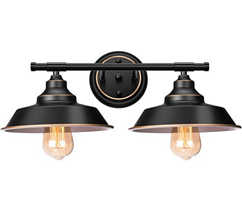 Farmhouse Rustic Style Vintage 2-Lights Vanity Wall Sconce Lighting, Elibbren E26 Base Metal Matte Black Industrial Bathroom Wall Light Fixture for Bathroom Vanity Mirror Cabinets Dressing Table Farmhouse Rustic Style Vintage 2-Lights Vanity Wall Sconce Lighting, Elibbren E26 Base Metal Matte Black Industrial Bathroom Wall Light Fixture for Bathroom Vanity Mirror Cabinets Dressing Table
