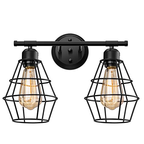Elibbren Vintage 2-Lights Vanity Wall Sconce Lighting, Farmhouse Rustic Style E26 Base Metal Matte Black Industrial Bathroom Wall Light Fixture for Bathroom Vanity Mirror Cabinets Dressing Table Elibbren Vintage 2-Lights Vanity Wall Sconce Lighting, Farmhouse Rustic Style E26 Base Metal Matte Black Industrial Bathroom Wall Light Fixture for Bathroom Vanity Mirror Cabinets Dressing Table