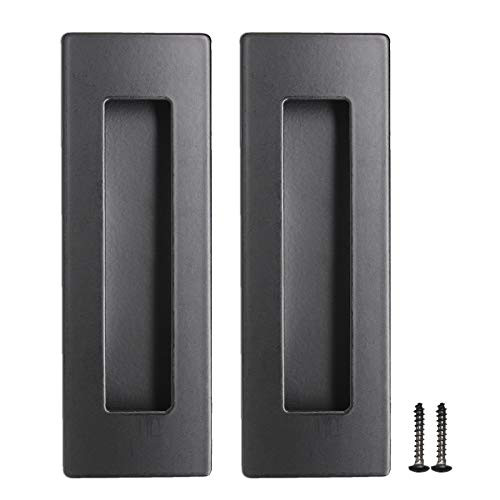 10 Pack Black Pocket Door Handles,Stainless Steel Barn Door Flush Pulls Rectangle Finger Pulls,2'' Length Recessed Pulls for Barn Doors No Sharp Edges