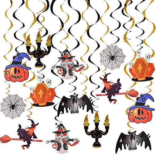 Fayoo Halloween Hanging Swirl Party Decoration Ceiling Hanging and Wall Decoration Set Witches and Bats Party Supplies
