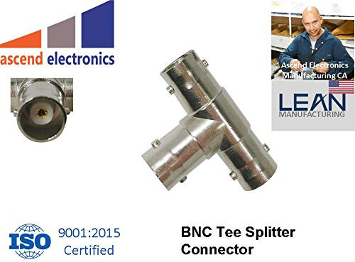 Ascend Electronics 3 Way Tee (T) Type, Triple BNC Female Adapter Connector Triple Jack Connector Signal Splitter for Coax Cable, Connector F/F/F Coax Adapter (1)