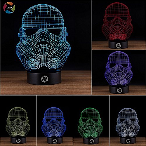 3D Optical Illusion Night Light - 7 LED Color Changing Lamp - Cool Soft Light Safe For Kids - Solution For Nightmares - Star Wars Storm Trooper