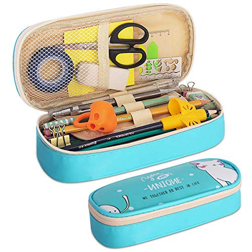 Pencil Case, Firesara Large Capacity Pen Case PU Pencil Bag Pouch Pen Pencil Marker Stationery Organizer with Double Zipper Big Storage Compartments for Boys Girls Students School Office (Sky Blue)