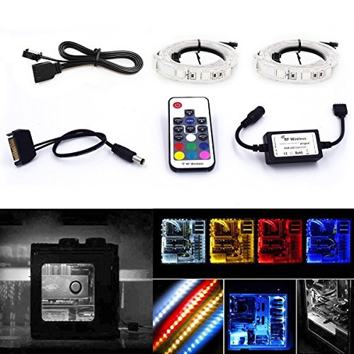 Computer Magnetic LED Strip Kit - Super Strong Magnet Easy to be Fixed on You PC Case - High Brightness 2pcs 15inch RGB LED Strip Light with PU Tubes Using RF Remote for Desktop PC Computer Mid Tower