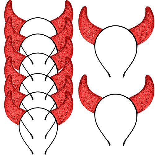 6 Pieces Devil Horn Headbands Glitter Halloween Headbands Costume Horns Headbands for Halloween Party Favor (Red)