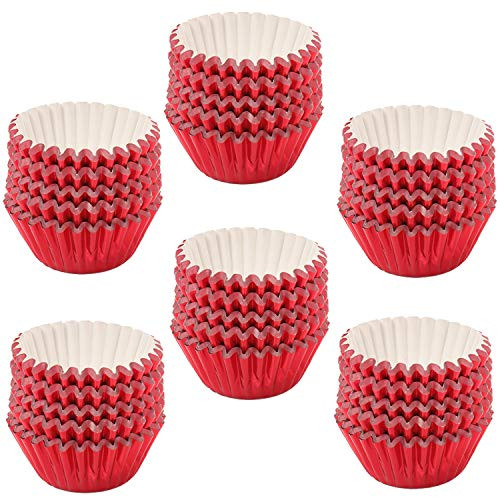 SUBANG 600 Pieces Mini Tulip Cupcake Liner Baking Cups Muffin Tins Treat Cups Foil Metallic Cupcake Liners for Weddings,Birthdays,Baby Showers, Red