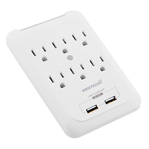 6-Outlet Surge Protector Wall Mount Adapter with Dual 3.1A USB Charging Ports,Oviitech Multi Plug Outlets,6 AC Socket Outlet Plugs,900 Joules Surge Suppression,White, ETL Certified 6-Outlet Surge Protector Wall Mount Adapter with Dual 3.1A USB Charging Ports,Oviitech Multi Plug Outlets,6 AC Socket Outlet Plugs,900 Joules Surge Suppression,White, ETL Certified