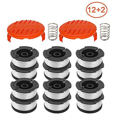 Line String Trimmer Replacement Spool,30ft 0.065" for Black+Decker String Trimmers, Replacement Auto Feed Spool, Compatible with Black & Decker AF-100 (12 Spools,2 Cap,2 Spring)
