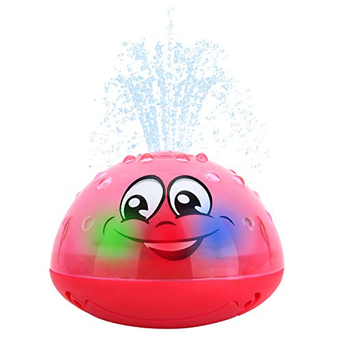 Spray Water Toy,Baby Bath Toys for Infant Bathtime Fun, Induction Sprinkler Toys for Toddler Kids Floating Bath Toys with Soft LED Light Best Gift for Boys & Girls Red