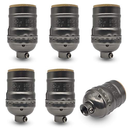 E26/E27 Lamp Socket Replacement, Retro Industrial Medium Base Light Socket, Metal Shell Edison Vintage Pendant Lamp Holder for DIY Lamp Socket & Fixture Replacement, 6-Pack