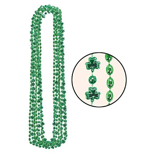 amscan St. Patrick's Day Green Plastic Shamrock Bead Necklace Pack, | Party Accessory, 12 Pk