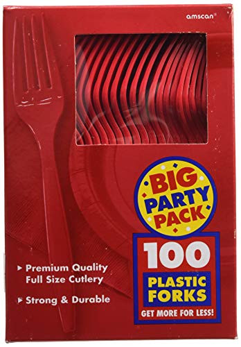 Apple Red Plastic Forks Big Party Pack, 100 Ct.